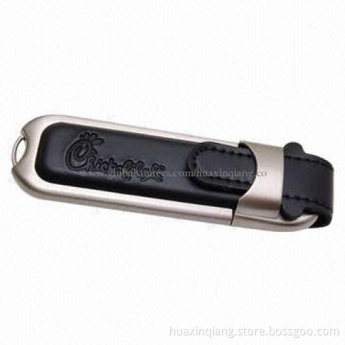 USB Memory Drive with Leather Material, 512MB-16GB Capacity, Logo Design, 5-year Warranty, USB2.0